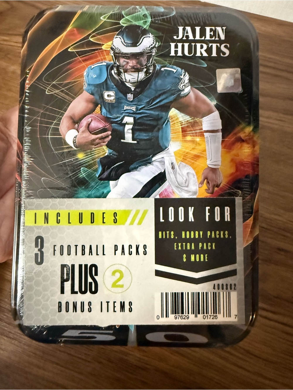 Football Trading Card Tin - Teal Design Featuring Jalen Hurts